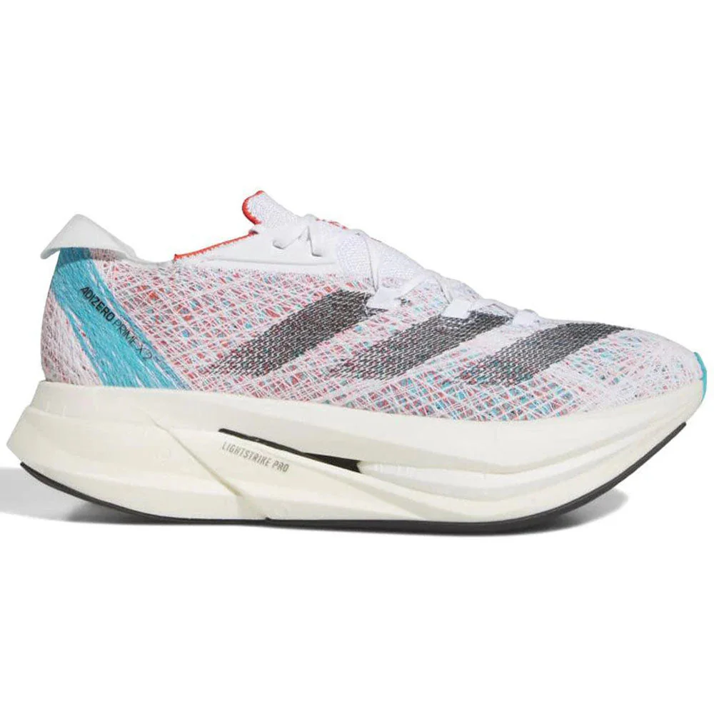 Men's Adidas Adizero Prime X 2 Strung, Cloud White/Core Black/Lucid Cyan, 12.5 D Medium