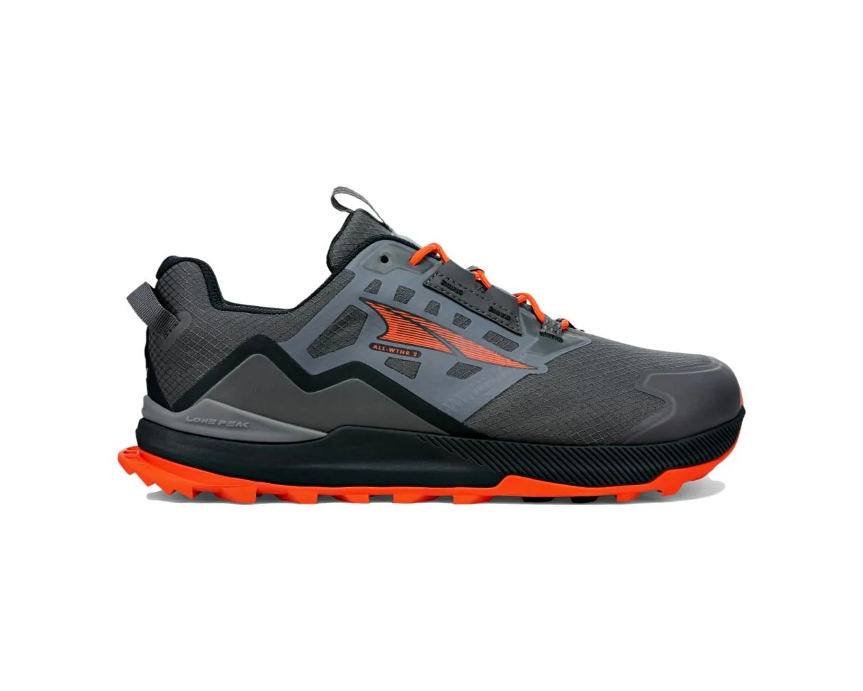 Men's Altra Lone Peak All-WTHR Low 2, Gray/Orange, 9.5 D Medium
