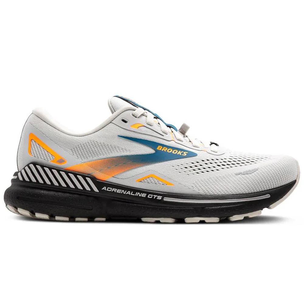 Men's Brooks Adrenaline GTS 23 GTX, Oyster Mushroom/Orange/Blue, 8.5 D Medium