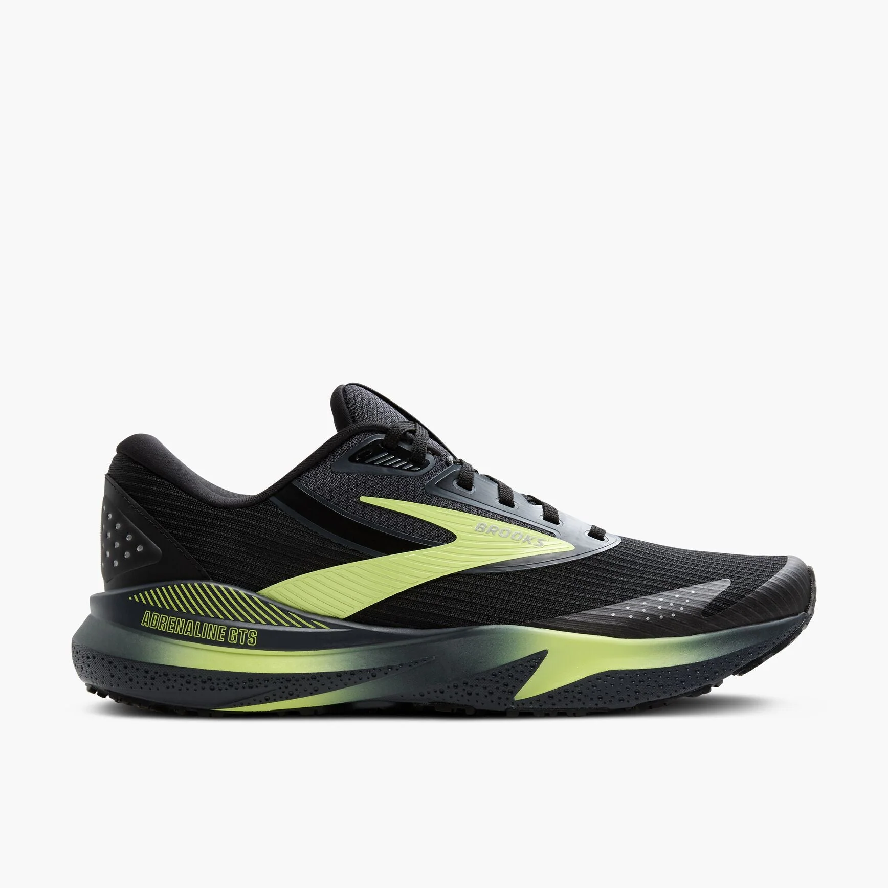 Men's Brooks Adrenaline GTS 24 Weatherized, Black/Ebony/New Yellow, 10.5 D Medium