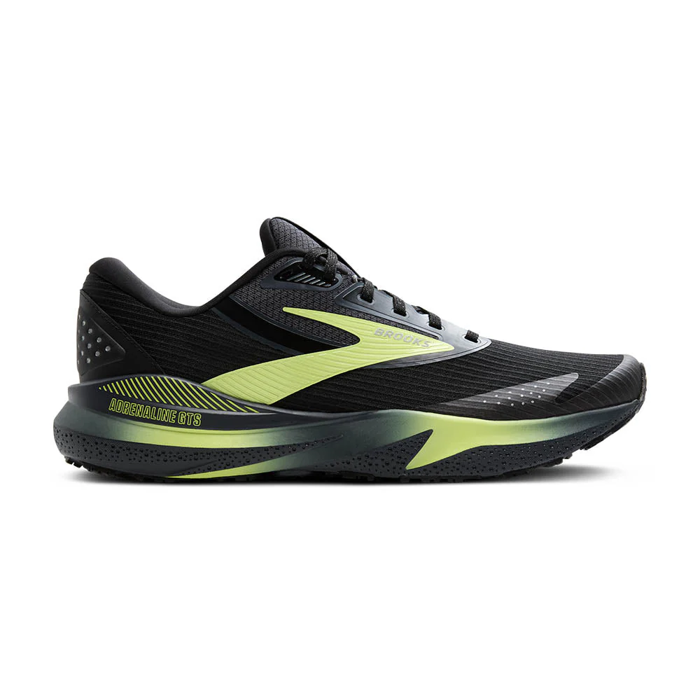 Men's Brooks Adrenaline GTS 24 Weatherized, Black/Ebony/New Yellow, 9.5 D Medium