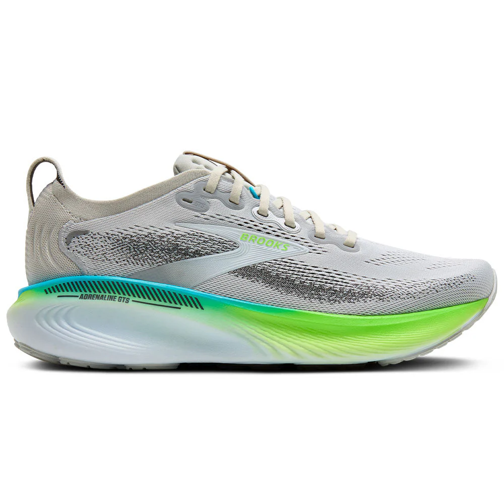Men's Brooks Adrenaline GTS 25, Oyster/Green Gecko/Blue, 15 D Medium