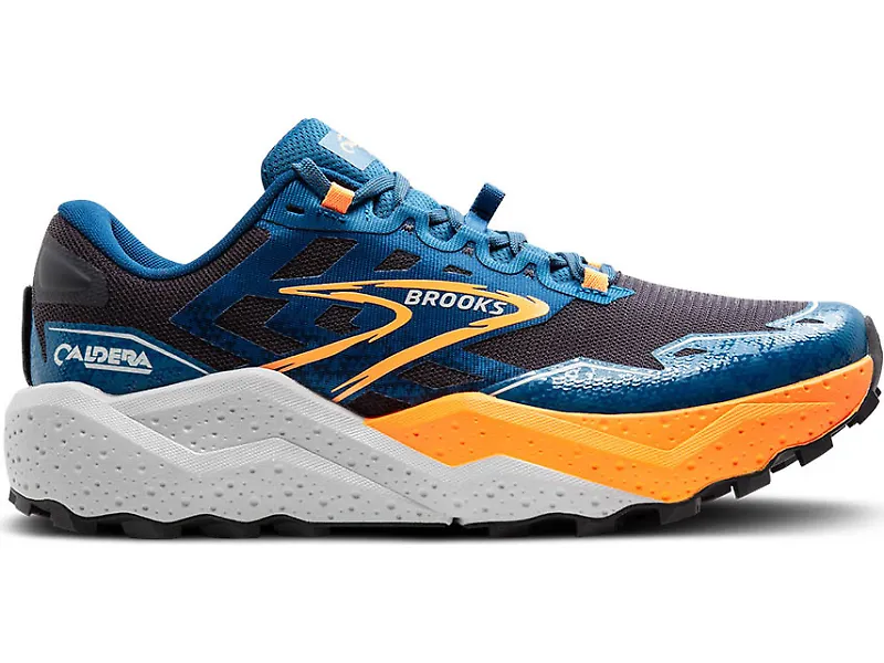 Men's Brooks Caldera 7, Ebony/Blue Sapphire/Orange, 13 D Medium