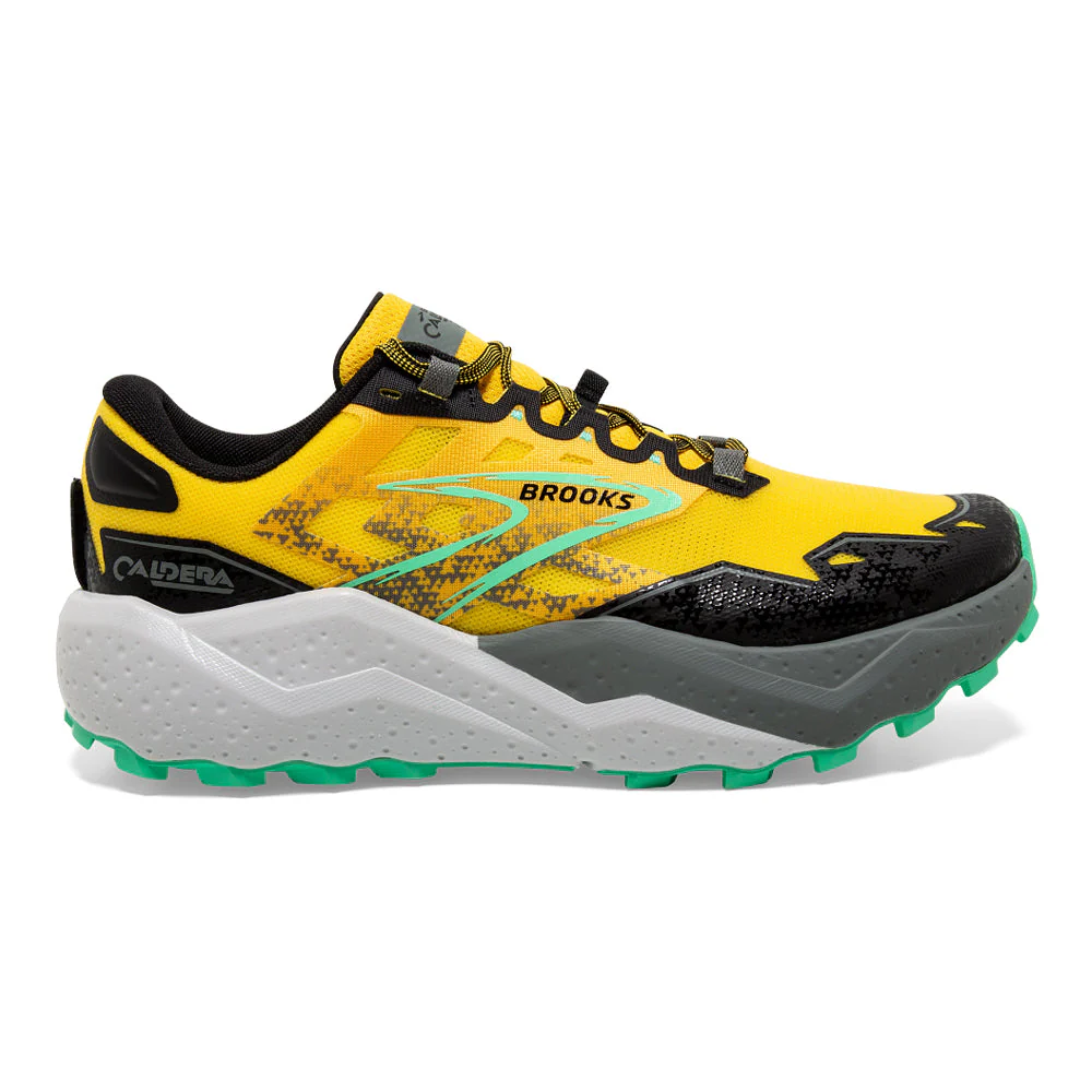 Men's Brooks Caldera 7, Lemon Chrome/Black/Springbud, 14 D Medium