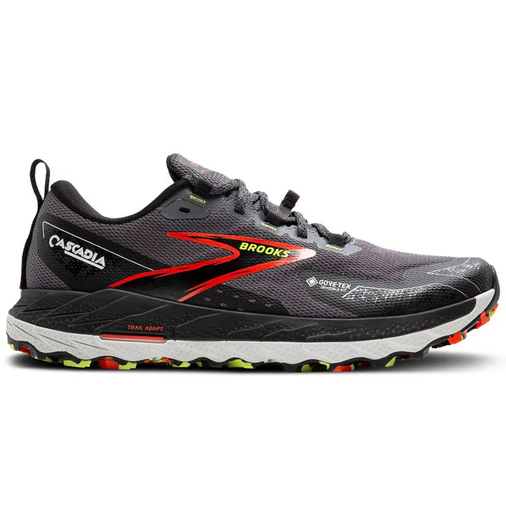 Men's Brooks Cascadia 18 GTX, Blackened Pearl/Black/Tomato, 9.5 D Medium