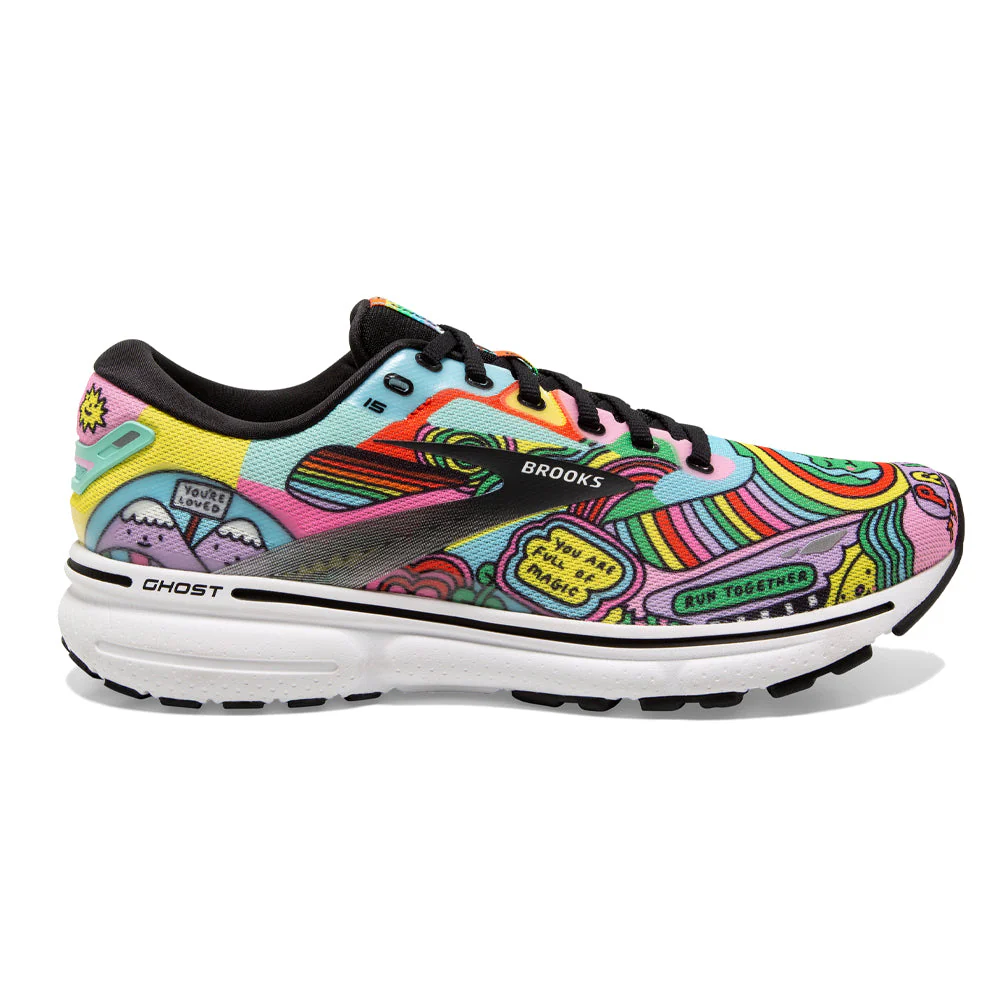 Men's Brooks Ghost 15, Black/White/Multi, 11 D Medium