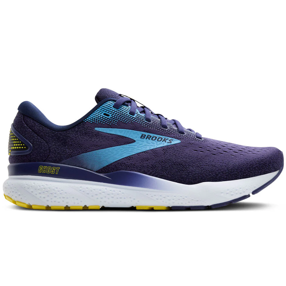 Men's Brooks Ghost 16, Blue/Bonnie Blue/Yellow, 12 D Medium