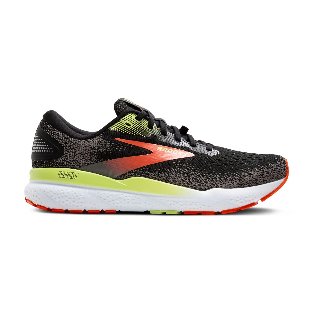 Men's Brooks Ghost 16 GTX, Black/Mandarin Red/Green, 8 D Medium