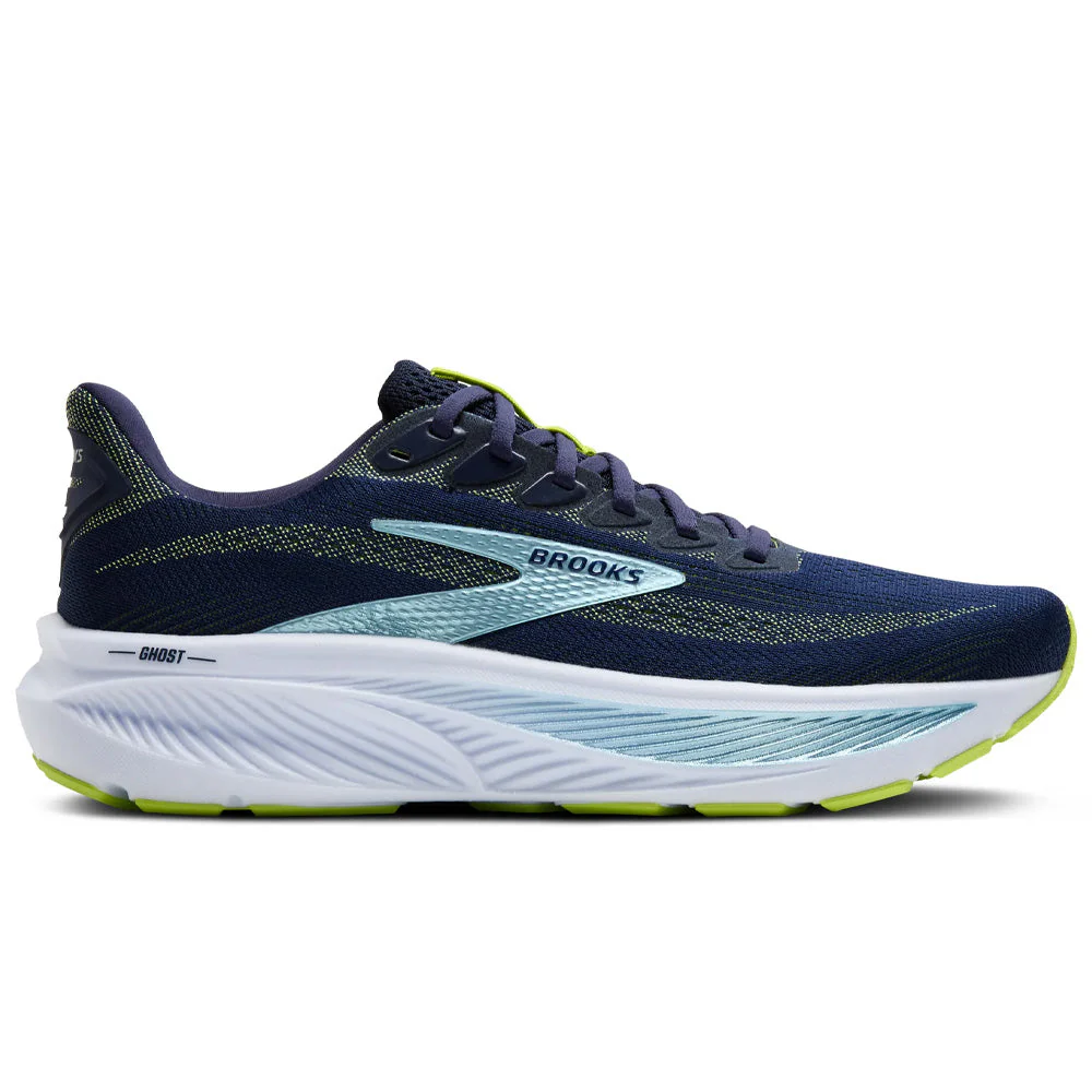 Men's Brooks Ghost 17, Peacoat/Lime/Blue, 10.5 D Medium