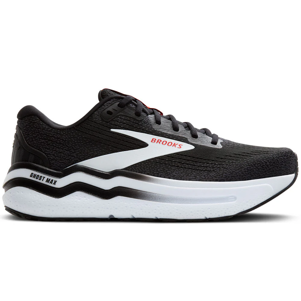 Men's Brooks Ghost Max 2, Black/White/Fiery Red, 9 D Medium