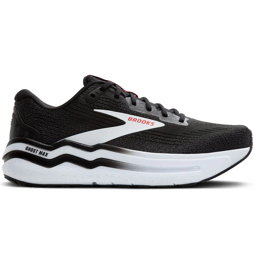 Men's Brooks Ghost Max 2, Black/White/Fiery Red, 10 D Medium