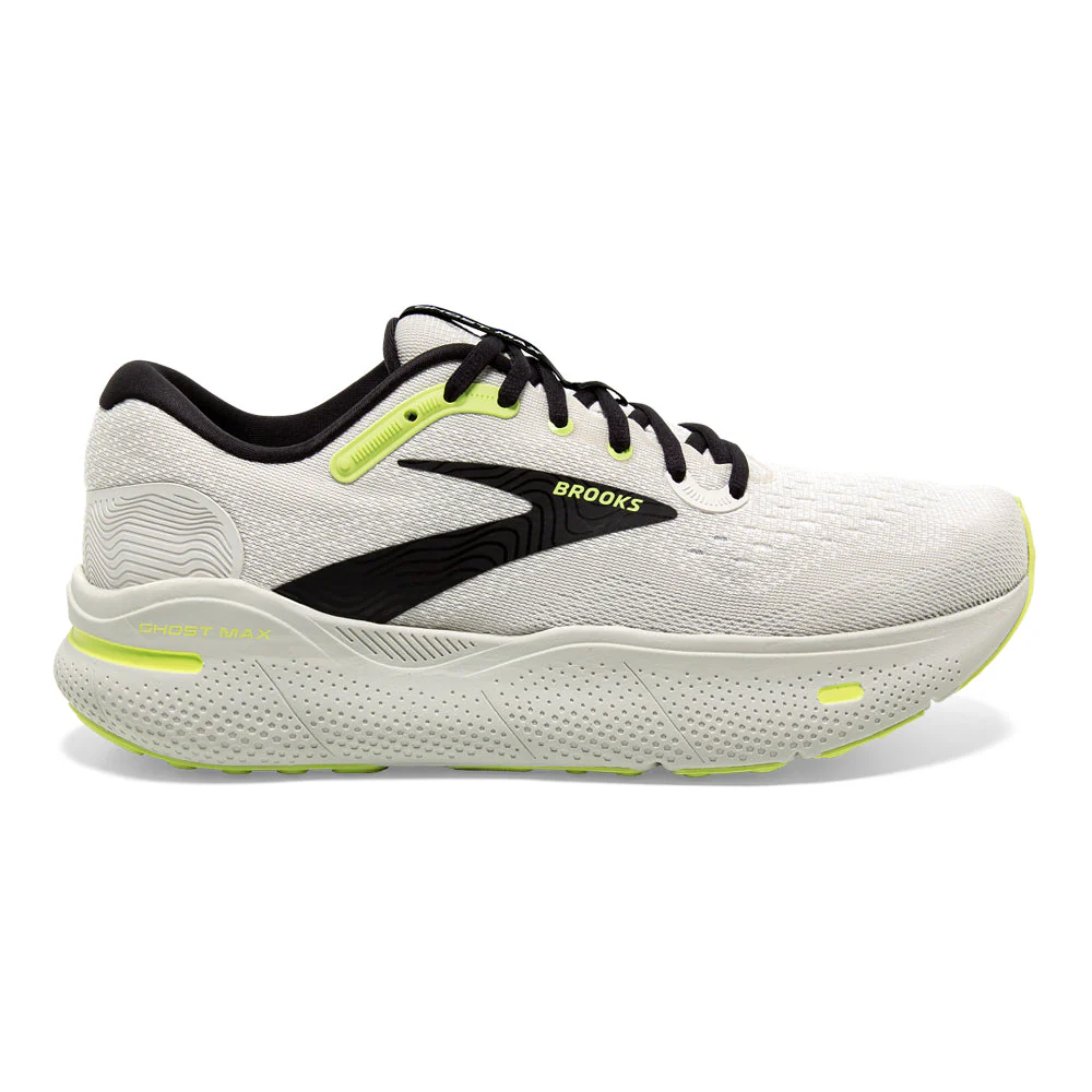 Men's Brooks Ghost Max, Grey/Black/Sharp Green, 7.5 D Medium