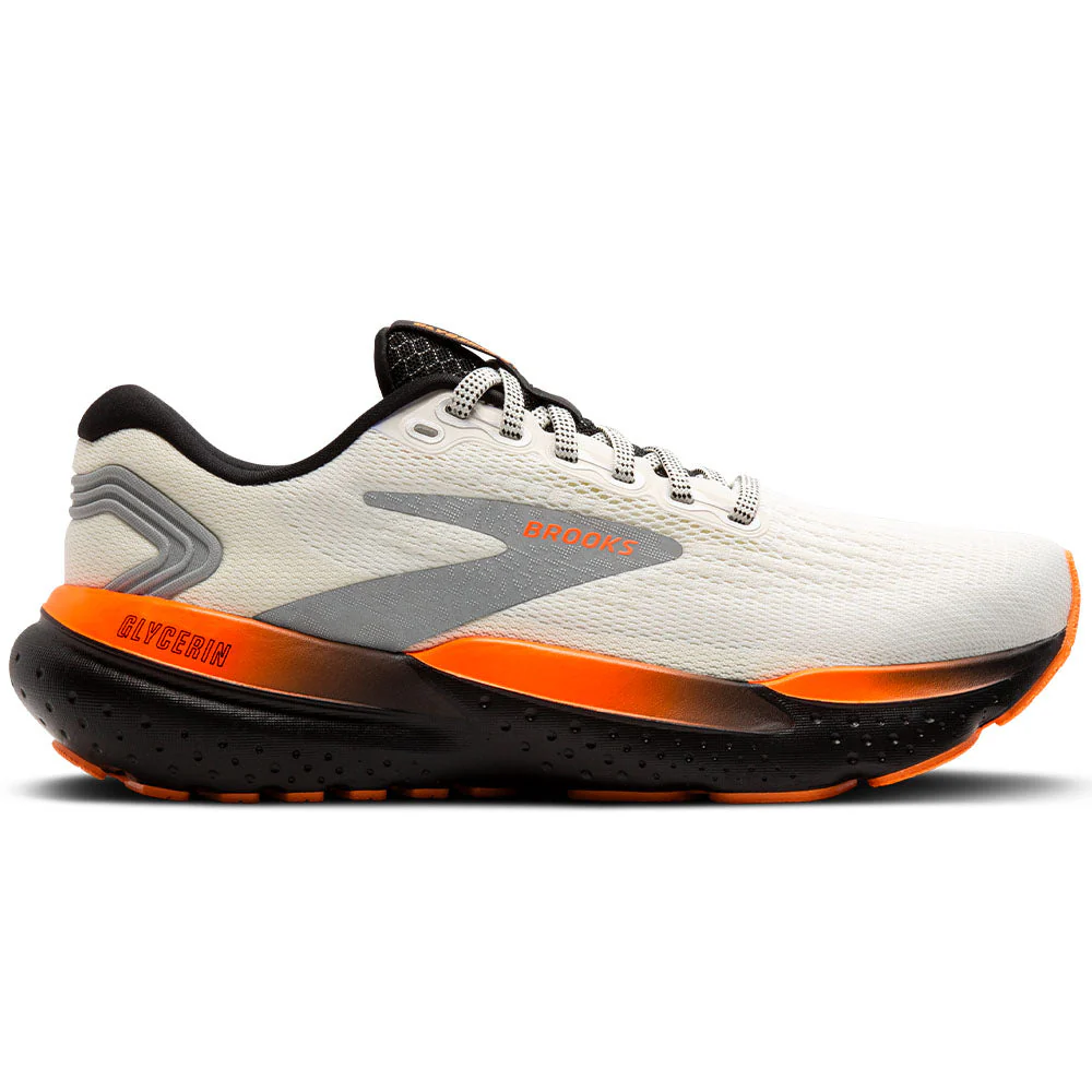 Men's Brooks Glycerin 21, Ecru/Orange/Black, 10.5 D Medium