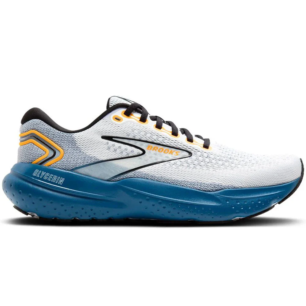 Men's Brooks Glycerin 21, White/Sapphire/Orange, 9.5 D Medium