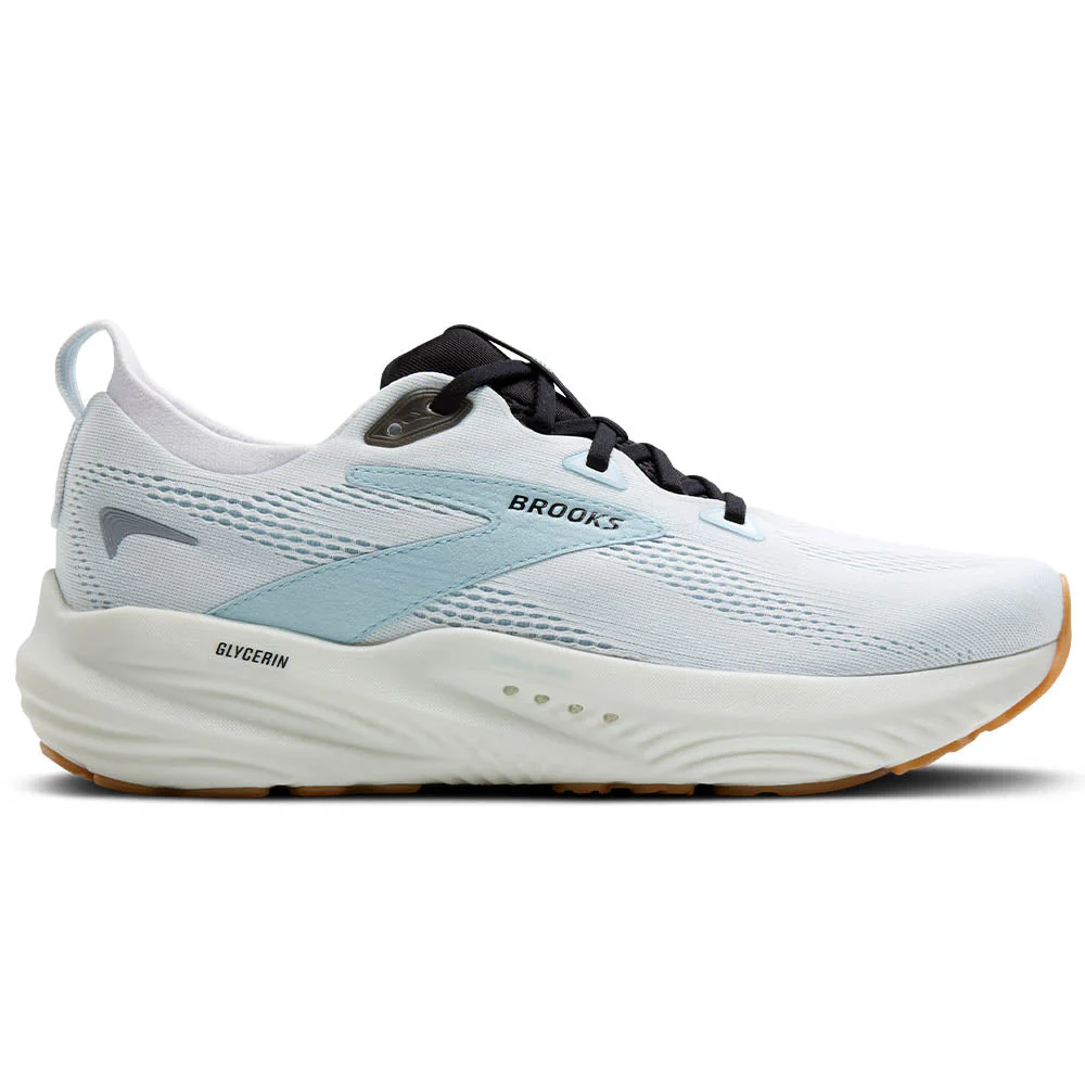 Men's Brooks Glycerin 22, Bright White/Winter Sky/Black, 12 D Medium