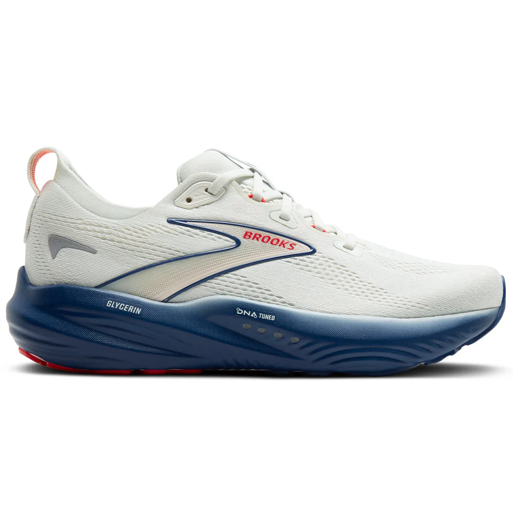 Men's Brooks Glycerin 22, Gray/Navy Peony/Fiery Red, 11 D Medium