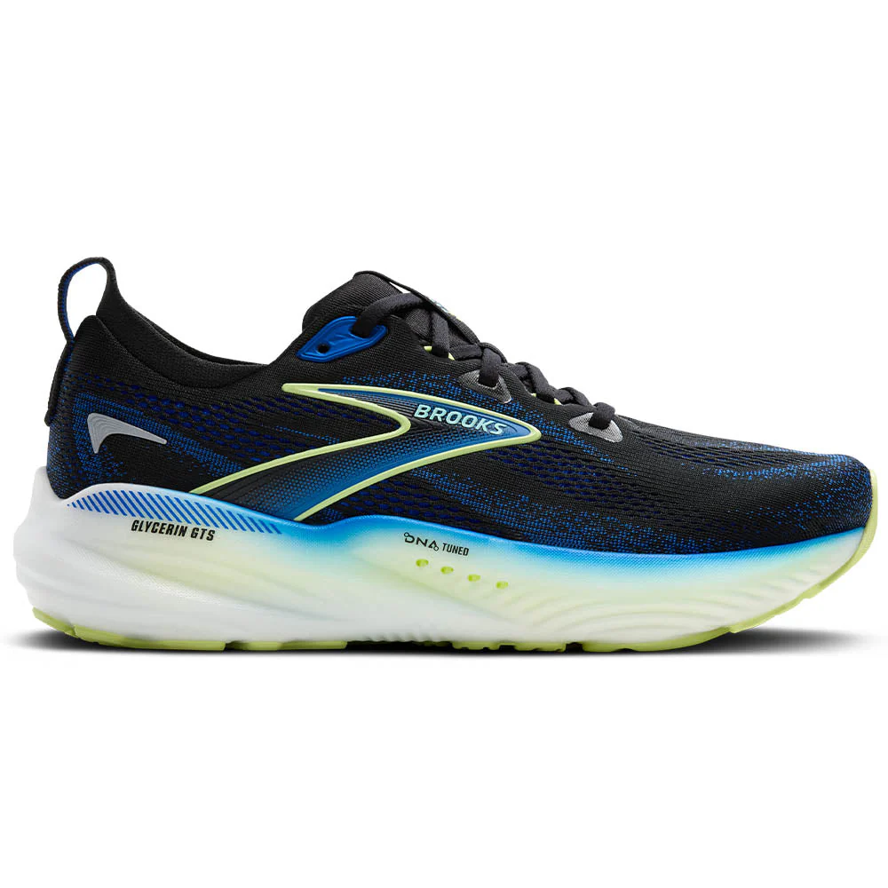Men's Brooks Glycerin GTS 22, Black/Cobalt/Neo Yellow, 8.5 D Medium