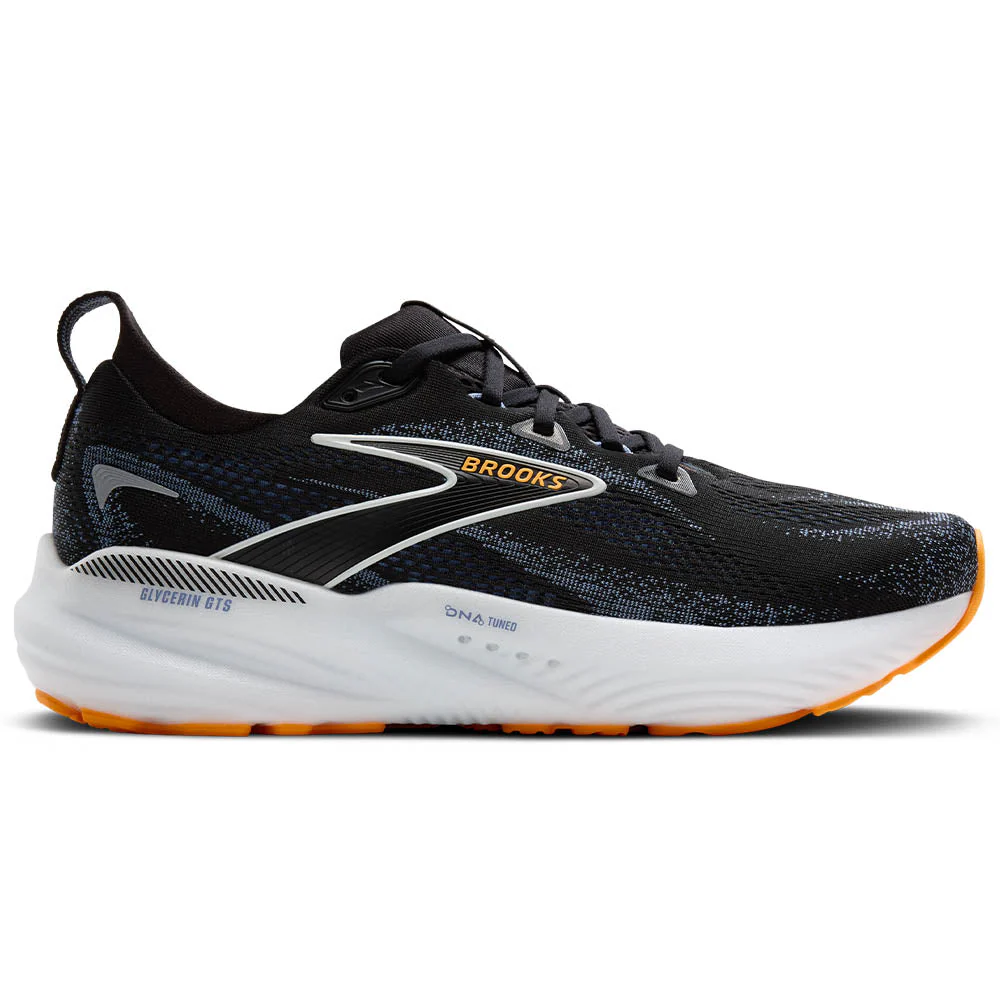 Men's Brooks Glycerin GTS 22, Black/Country Blue/Orange Pop, 8.5 2E Wide