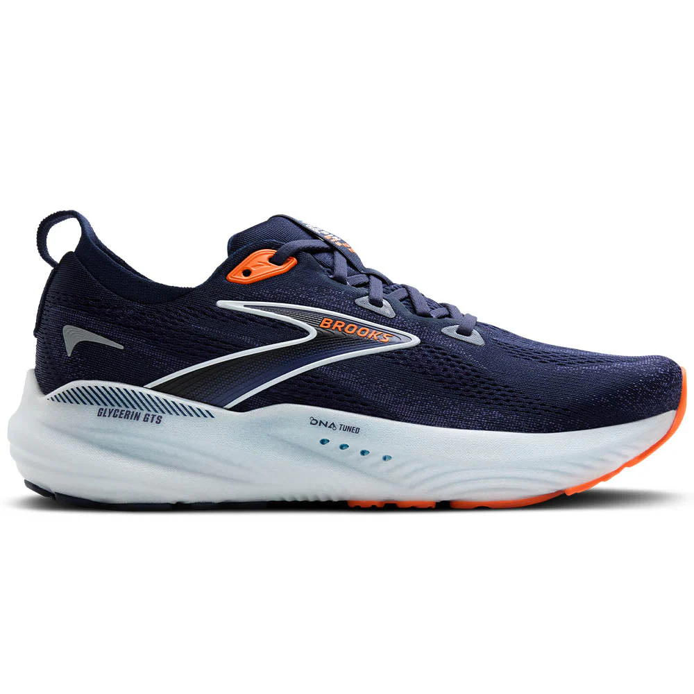 Men's Brooks Glycerin GTS 22, Peacoat/Blue Ribbon/Orange, 11.5 D Medium