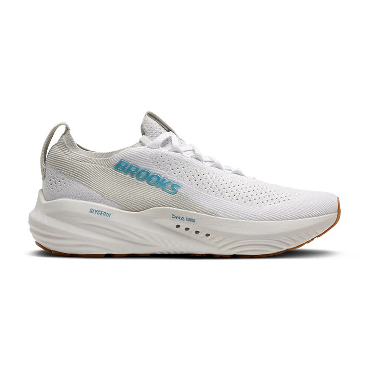Men's Brooks Glycerin StealthFit 22, White/Oyster/Blue, 10 D Medium