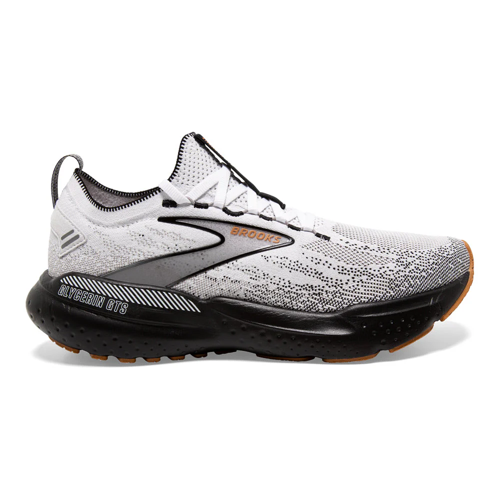 Men's Brooks Glycerin StealthFit GTS 21, White/Grey/Black, 7 D Medium