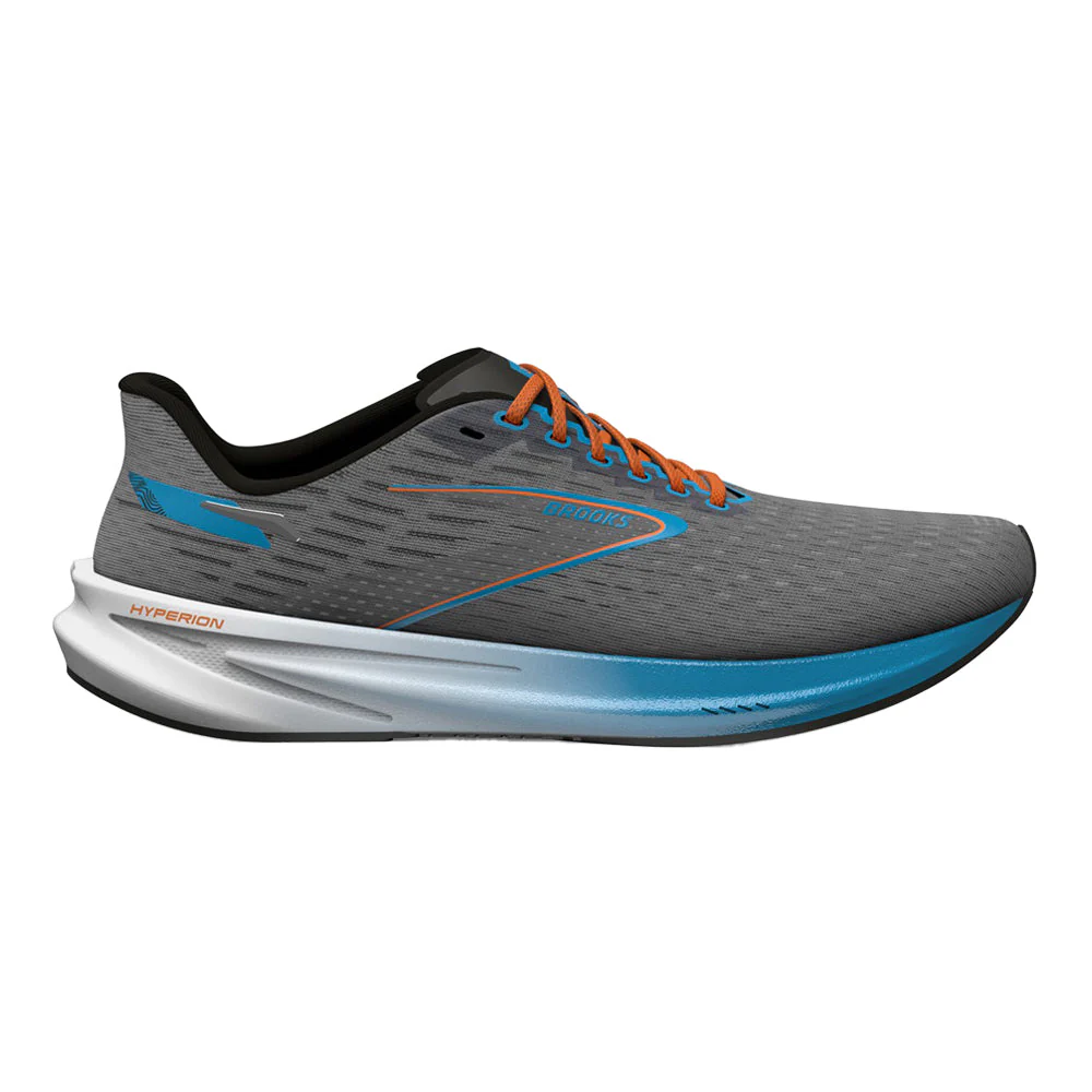 Men's Brooks Hyperion, Grey/Atomic Blue/Scarlet, 12.5 D Medium