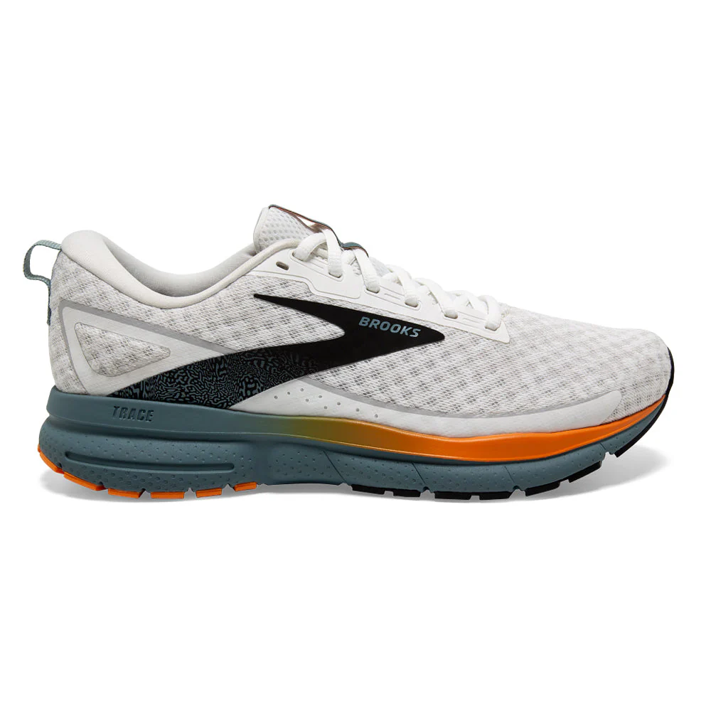 Men's Brooks Trace 3, White/Orange/Goblin Blue, 10 D Medium
