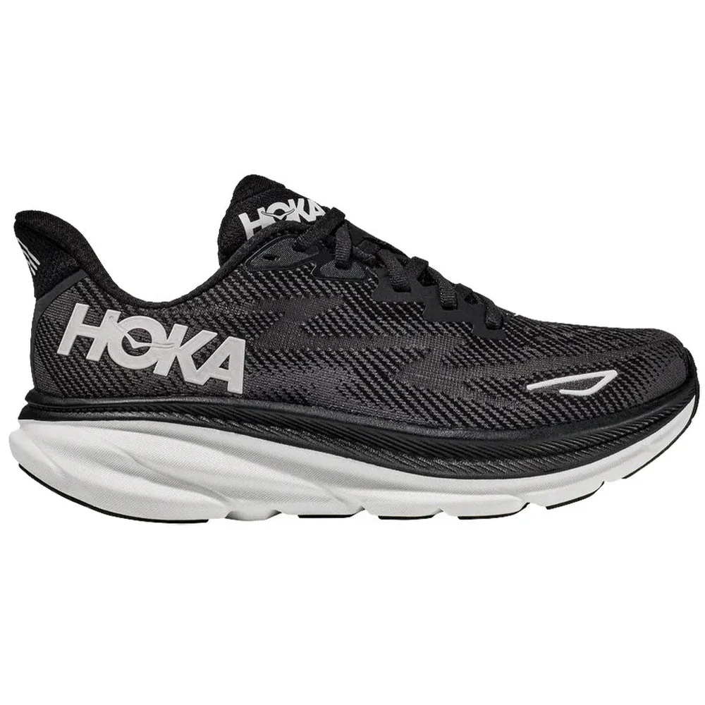 Men's Hoka Clifton 9, Black/White, 10.5 D Medium