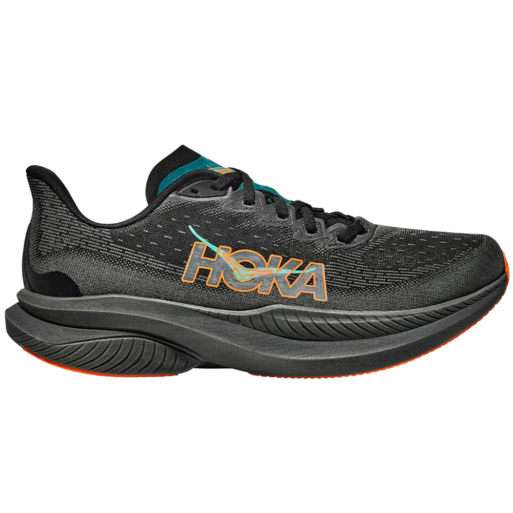 Men's Hoka Mach 6, Black/Electric Tangerine, 13 D Medium