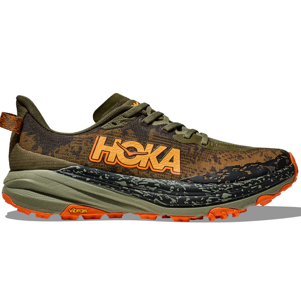 Men's Hoka Speedgoat 6, Antique Olive/Squash, 12 2E Wide