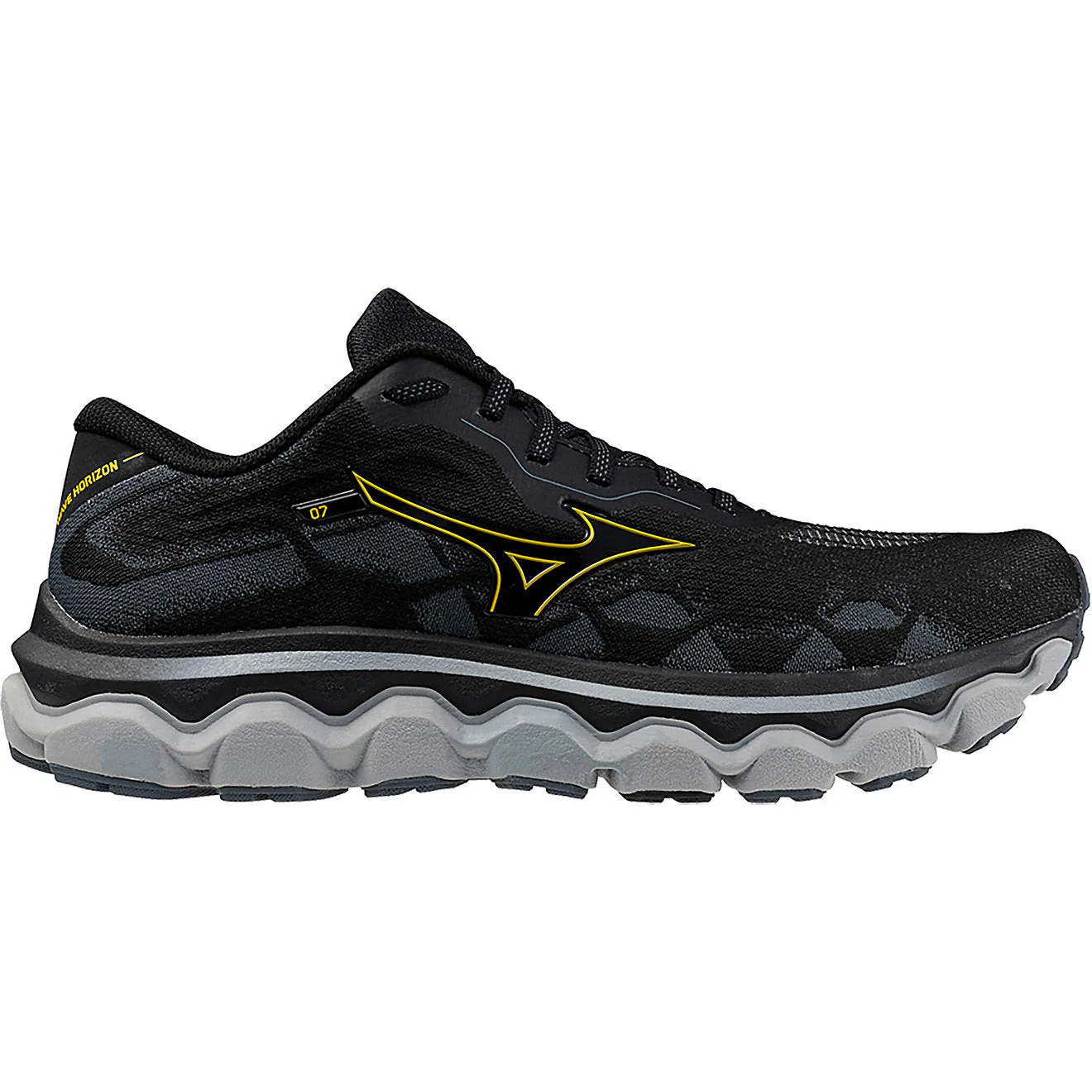 Men's Mizuno Wave Horizon 7, Black/Citrus, 12 2E Wide