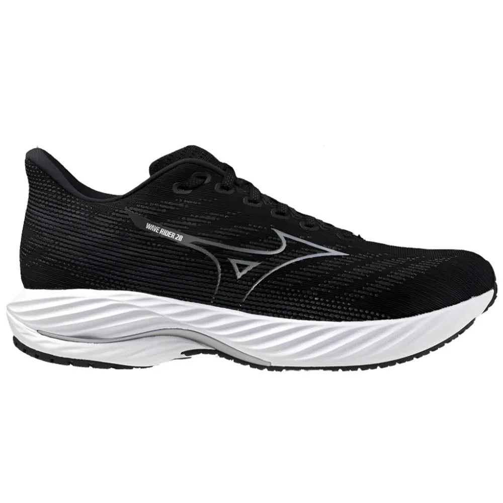 Men's Mizuno Wave Rider 28, Black/Silver, 9 D Medium