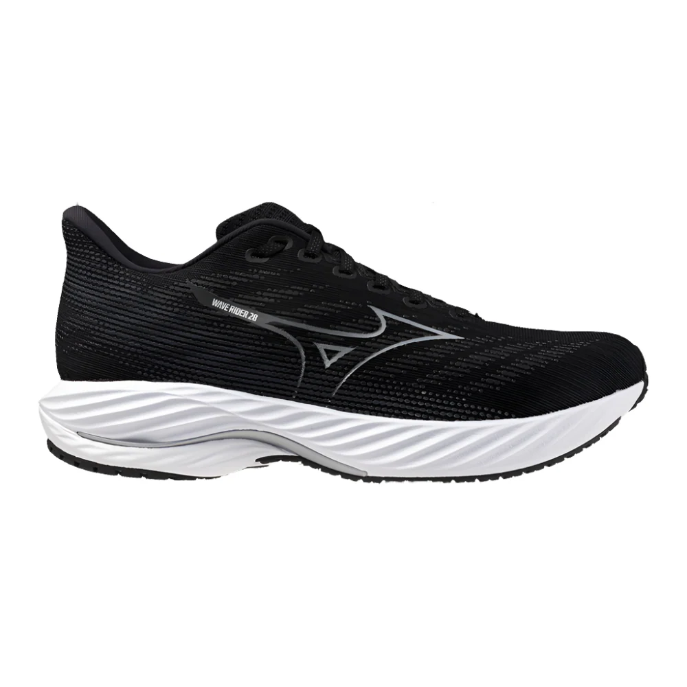 Men's Mizuno Wave Rider 28, Black/Silver, 11.5 D Medium