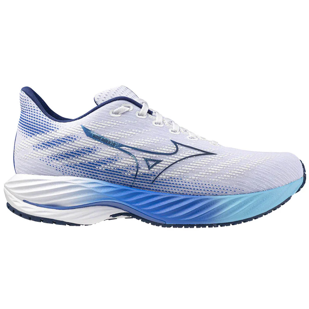 Men's Mizuno Wave Rider 28, White/Estate Blue, 11.5 2E Wide