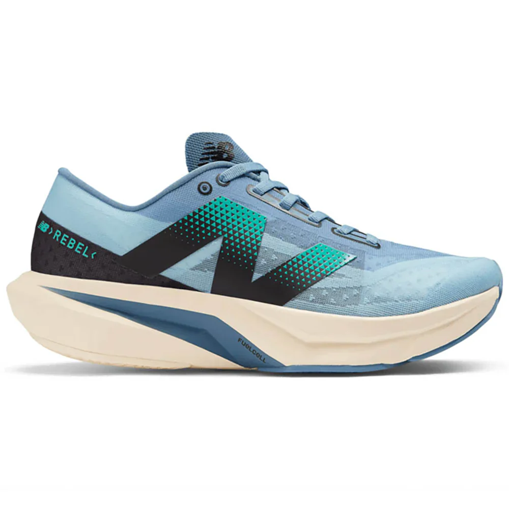Men's New Balance FuelCell Rebel v4, Heron Blue/Chrome Blue/Black/Cyber Jade, 11.5 D Medium