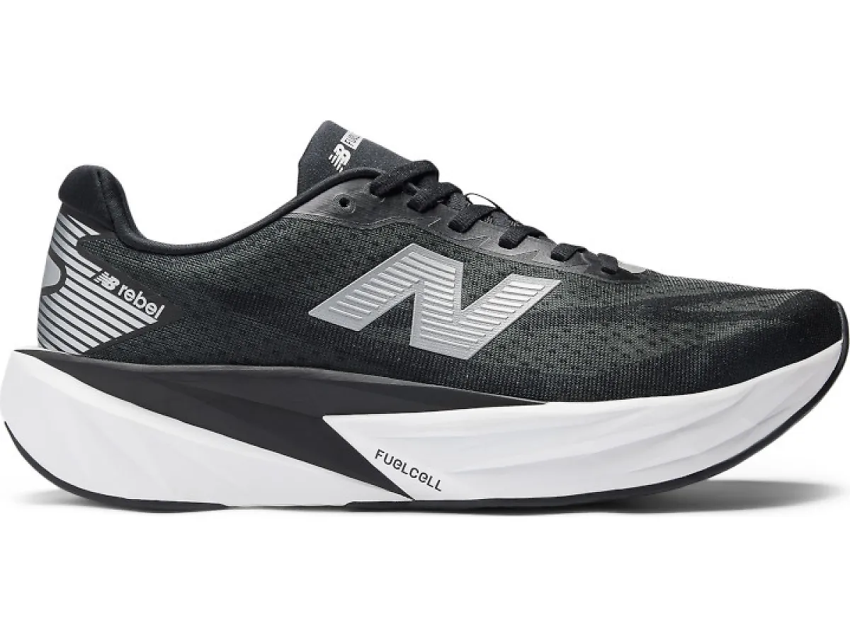 Men's New Balance FuelCell Rebel v5, Black/Silver Metallic/White, 10.5 D Medium