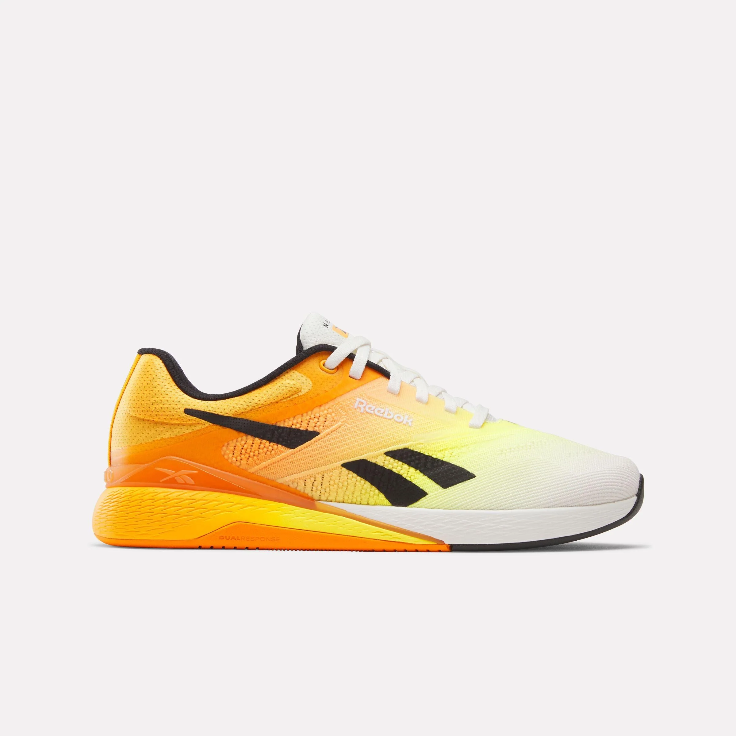 Men's Reebok Nano X5, Chalk/Black/Electric Amber, 11 D Medium