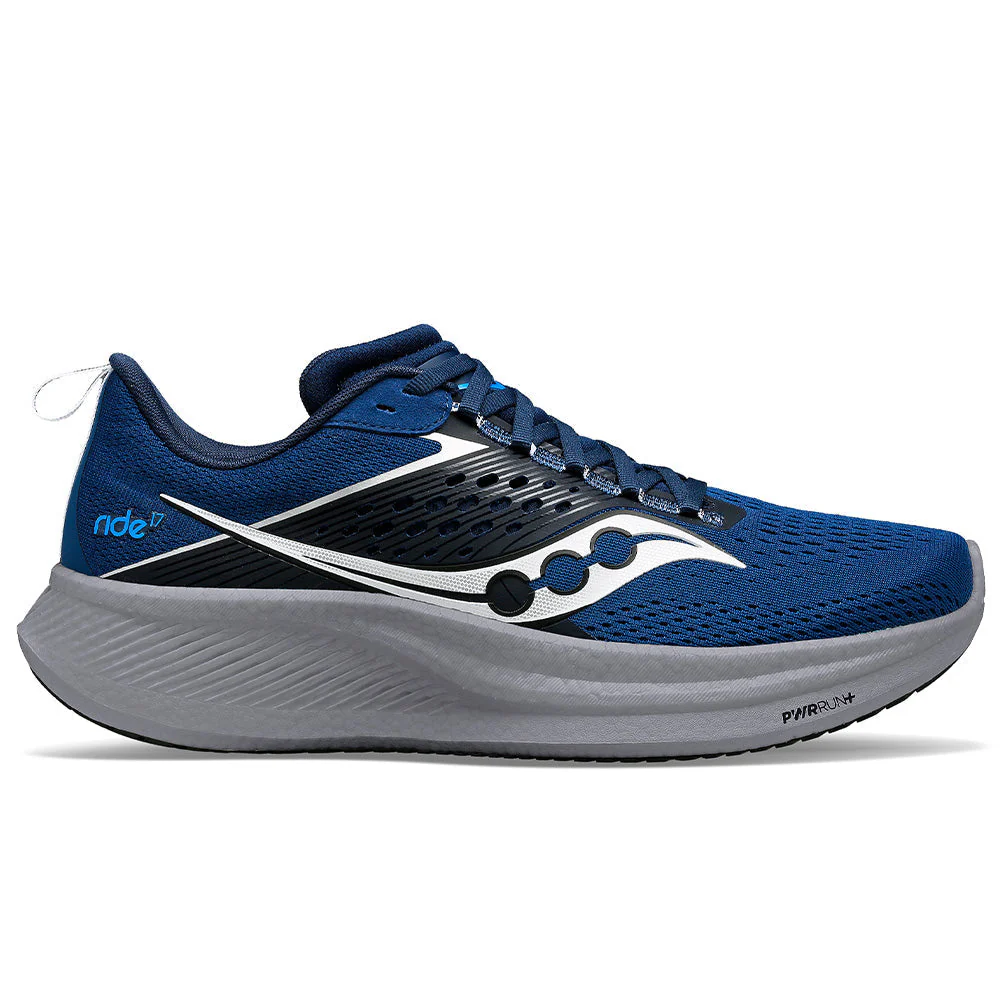 Men's Saucony Ride 17, Tide/Silver, 13 2E Wide