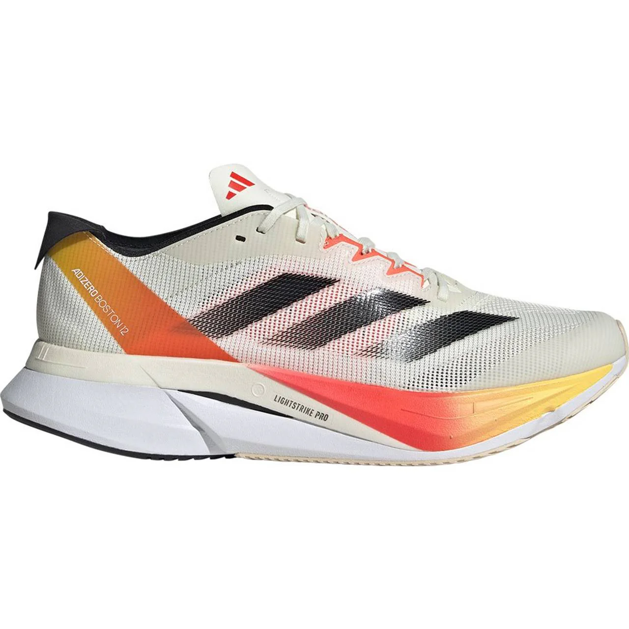 Women's Adidas Adizero Boston 12, Ivory/Iron Metallic/Solar Red, 8 B Medium