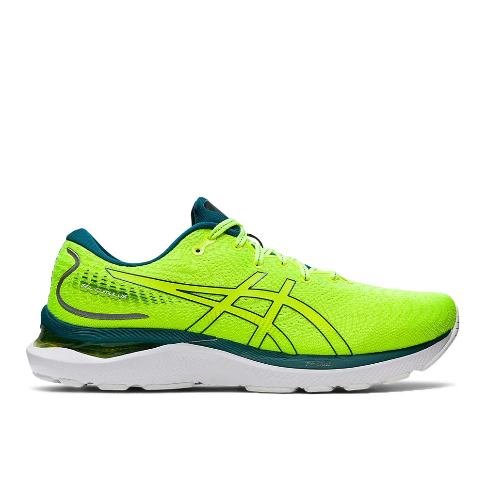 Women's Asics Gel-Cumulus 24, Safety Yellow/Velvet Pine, 9.5 D Wide