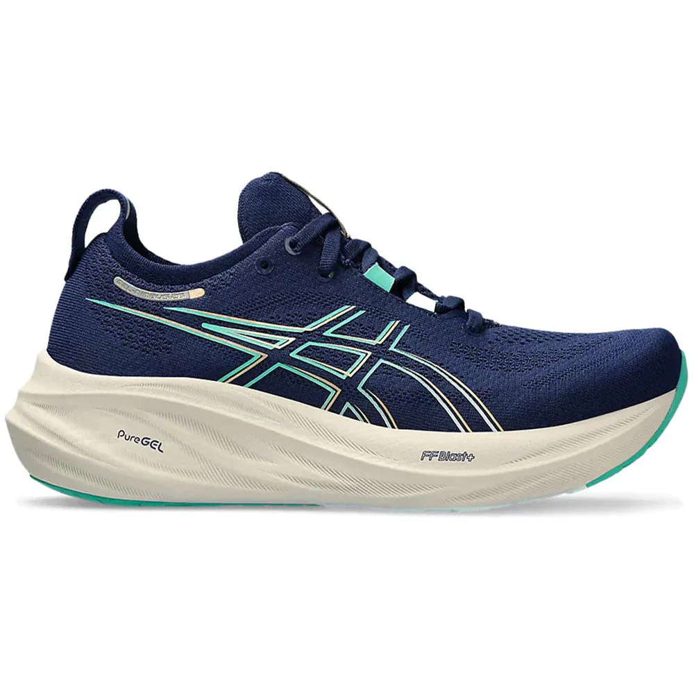 Women's Asics Gel-Nimbus 26, Blue Expanse/Aurora Green, 6.5 D Wide