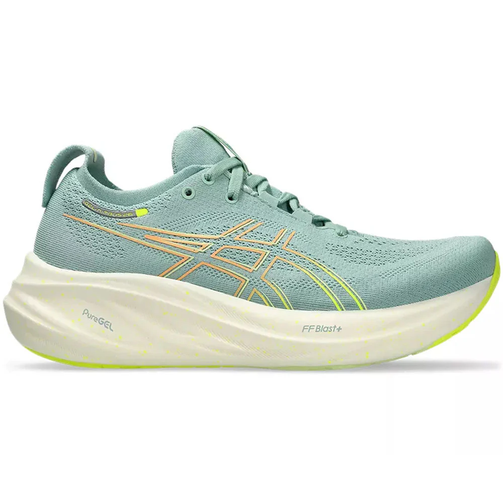 Women's Asics Gel-Nimbus 26, Light Celadon/Safety Yellow, 11 B Medium