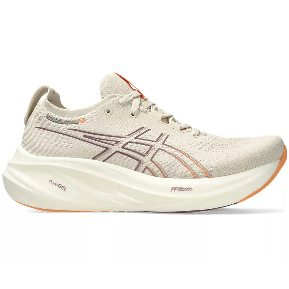 Women's Asics Gel-Nimbus 26, Oatmeal/Faded Orange, 7.5 B Medium