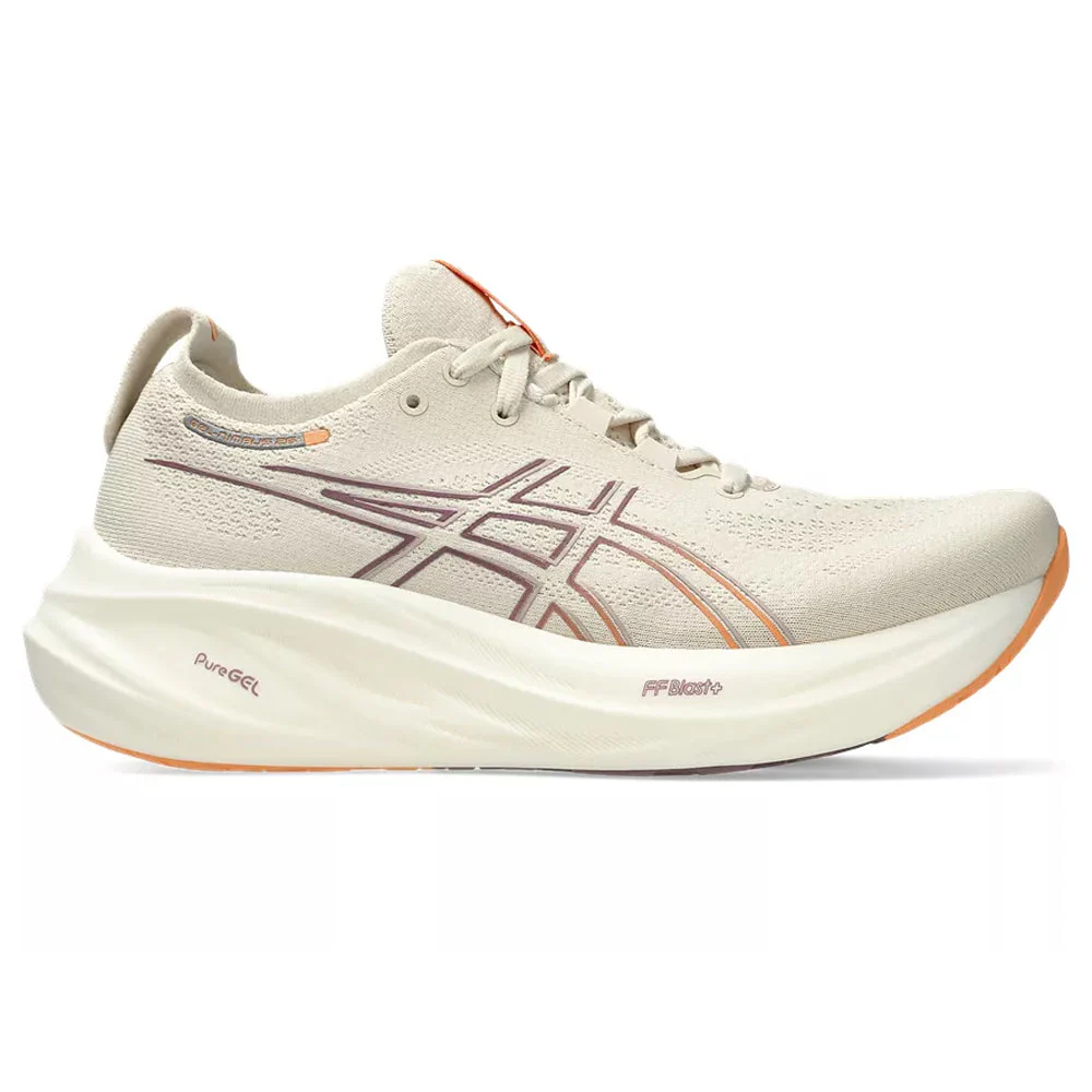 Women's Asics Gel-Nimbus 26, Oatmeal/Faded Orange, 9.5 B Medium