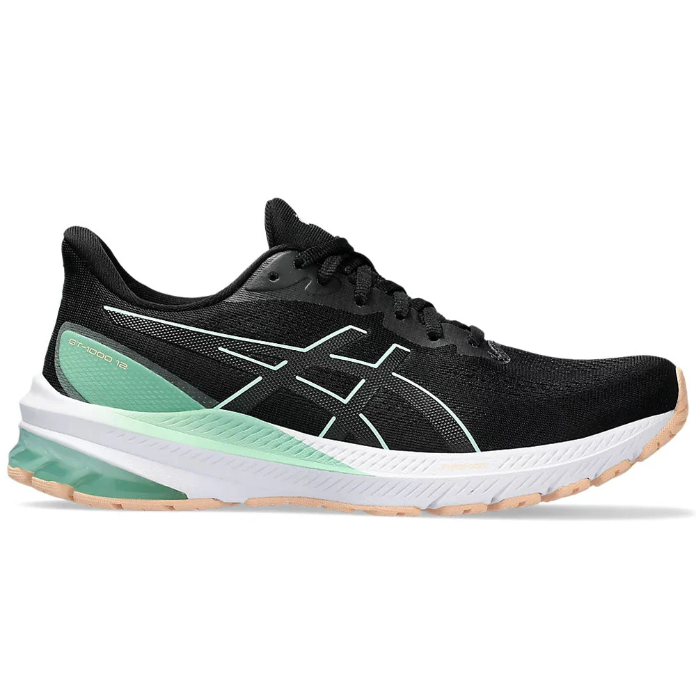 Women's Asics GT-1000 12, Black/Mint Tint, 9.5 D Wide
