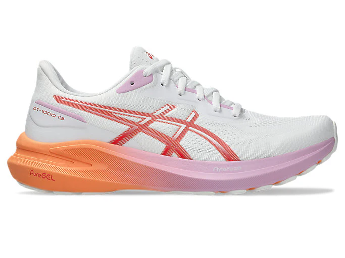 Women's Asics GT-1000 13, White/Coral Reef, 11 B Medium