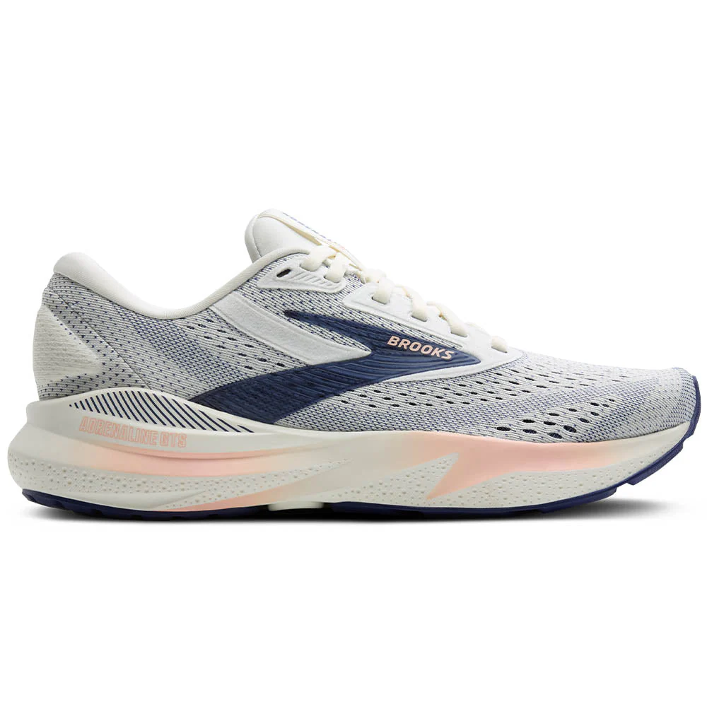 Women's Brooks Adrenaline GTS 24, Grey/Blue Ribbon/Peach, 7 D Wide