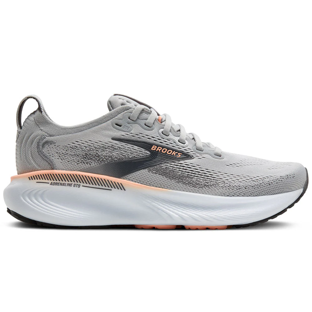 Women's Brooks Adrenaline GTS 25, Grey/Blackened Pearl/Coral, 6 D Wide