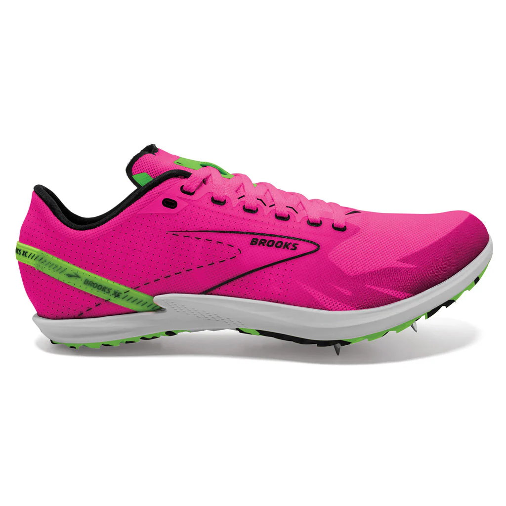 Women's Brooks Draft XC, Pink Glo/Green/Black, 8.5 B Medium