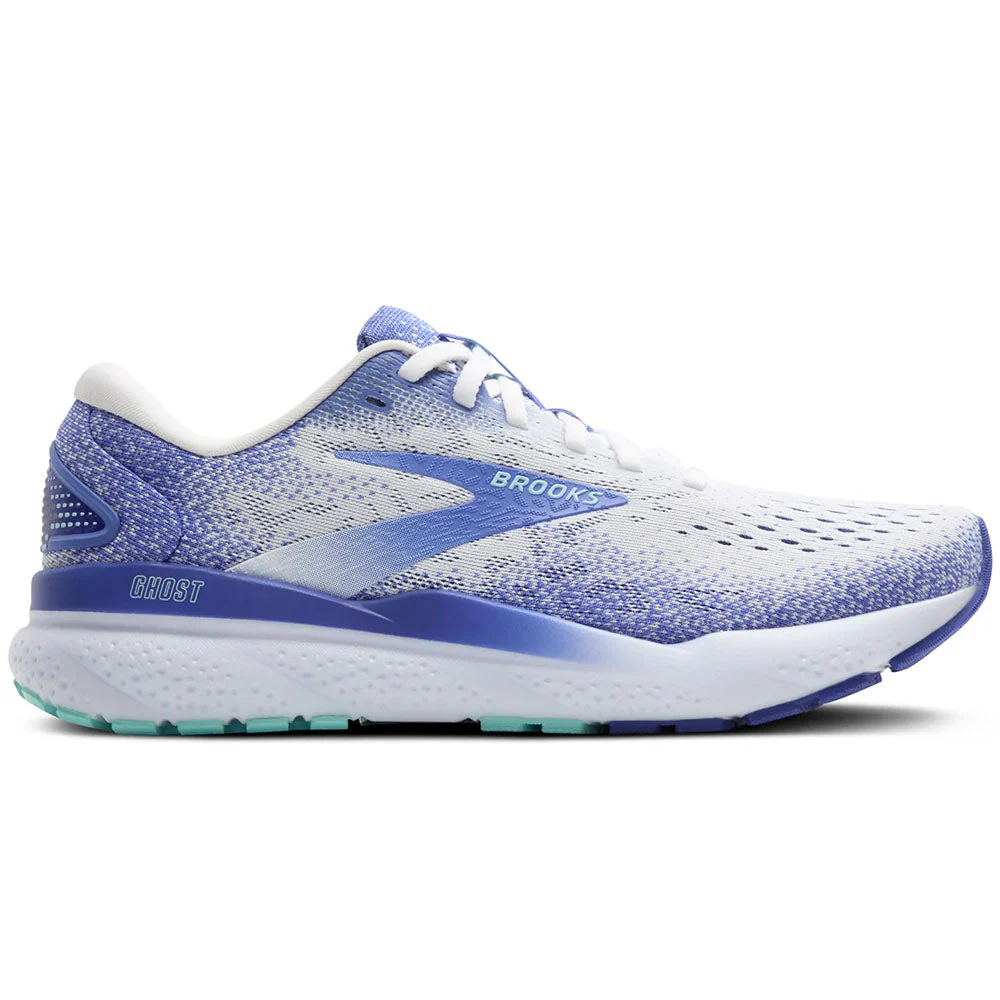 Women's Brooks Ghost 16, White/Amparo Blue/Limpet Shell, 10 B Medium